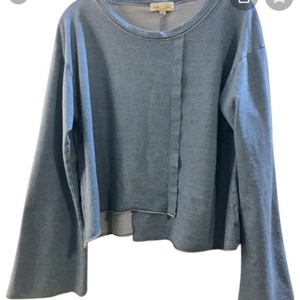 Cloth & Stone Washed Blue Sweater With Bell Sleeve
